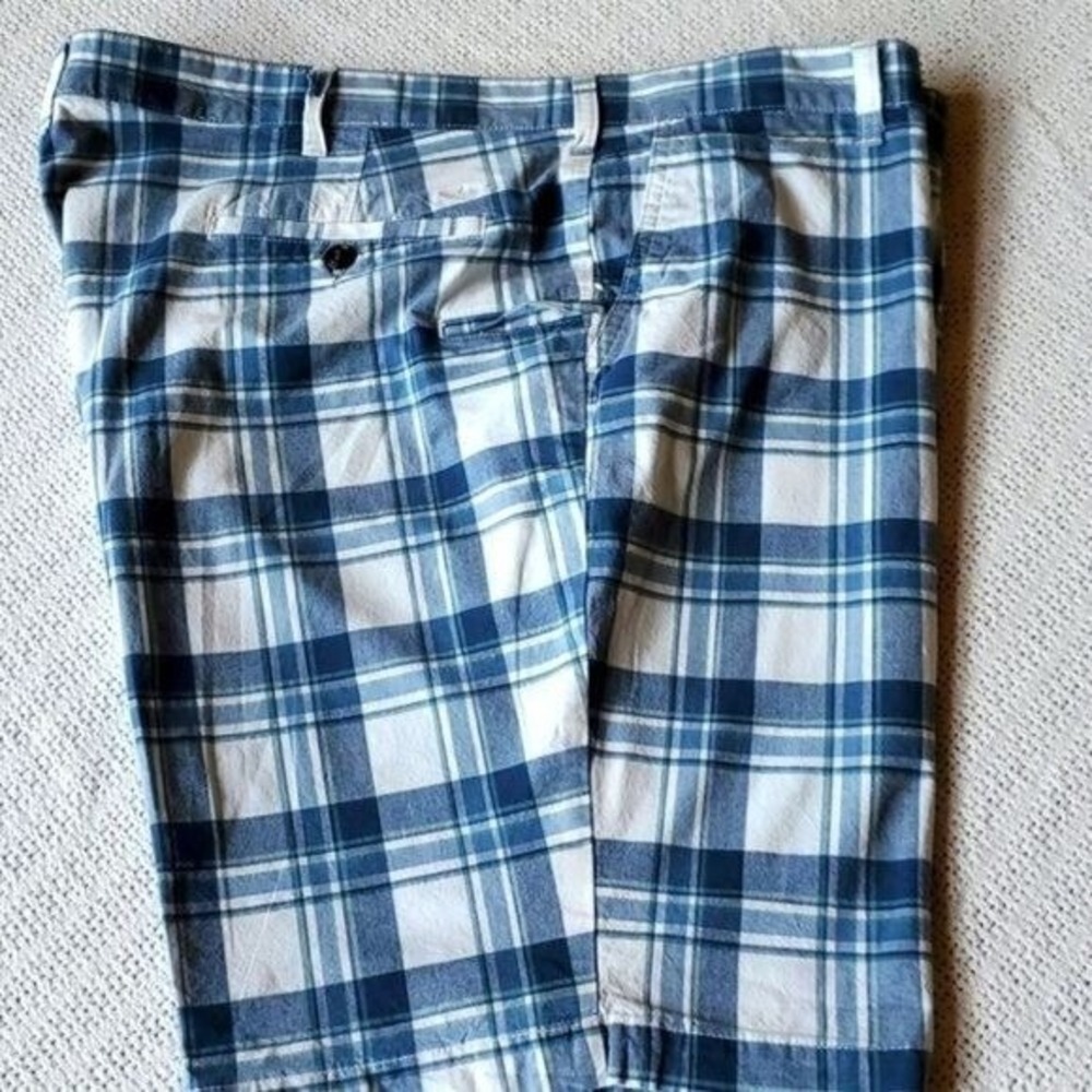 Dockers Mens D3 Classic Fit Plaid Shorts Blue White W42 Casual Summer Cotton